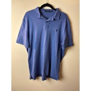 Mens L Polo Ralph Lauren Polo Shirt Blue Logo Slit Hem Short Sleeve Outdoor